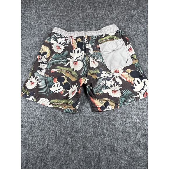 Disney Shorts Men's Size Medium Black Floral Mickey Mouse Swim Trunks Pocket - Picture 4 of 9